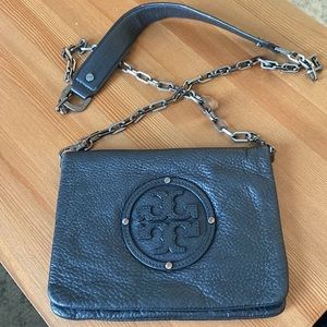 Tory Burch Black Leather & Silver Crossbody
